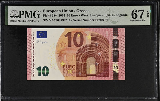 Greece P# 28y 2014 European Union / Greece 10 Euro PMG 67 EPQ