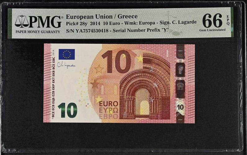 Greece P# 28y 2014 European Union / Greece 10 Euro PMG 66 EPQ