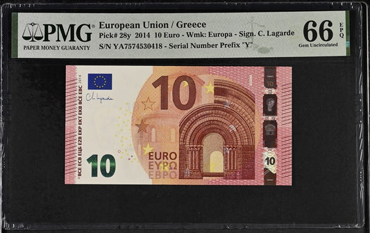 Greece P# 28y 2014 European Union / Greece 10 Euro PMG 66 EPQ