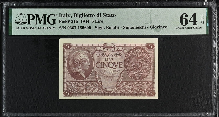 Italy P# 31b 1944 Italy Biglietto di Stato 5 Lire