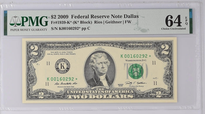 FR 1939-K* $2 Federal Reserve Note Dallas 2009
