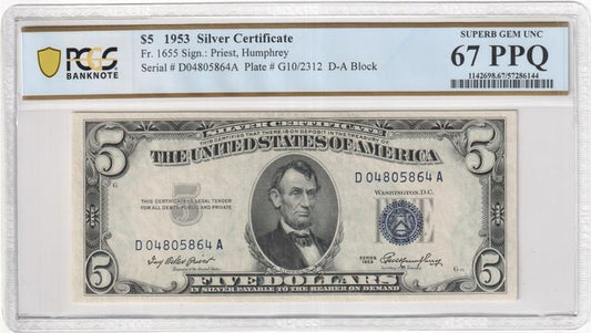 FR 1655 1953 $5 Silver Certificate