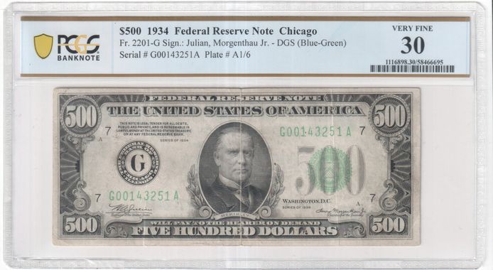 FR 2201G 1934 $500 Federal Reserve Note