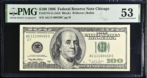 FR 2175-G 1996 $100 FRN INSUFFICIENT INKING ERROR