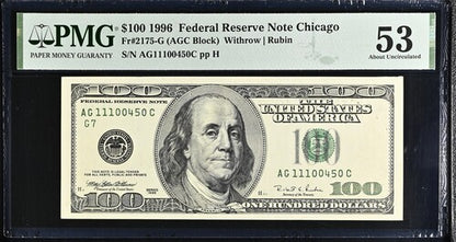 FR 2175-G 1996 $100 FRN INSUFFICIENT INKING ERROR