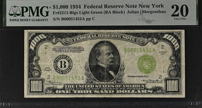 FR 2211-Blgs 1934 $1,000 Federal Reserve Note New York