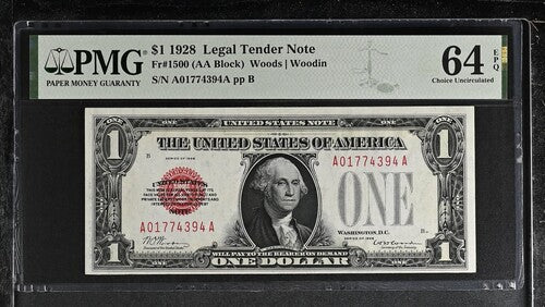 FR 1500 1928 $1 Legal Tender Note