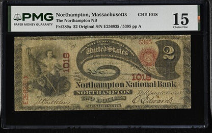 FR 389a $2 The Northampton NB Northampton Massachusetts Original National Bank Notes