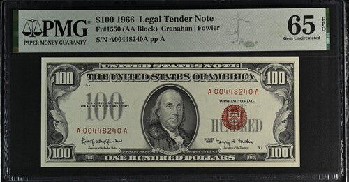 FR 1550 1966 $100 Legal Tender Note
