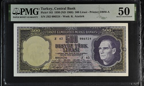 Turkey P# 183 1930 ND (1968) Turkey Central Bank 500 Lirasi
