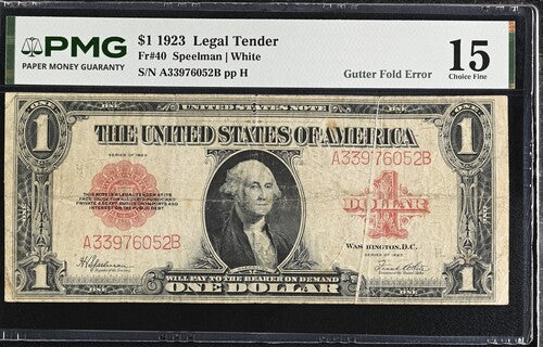 FR 40 1923 $1 Legal Tender GUTTER FOLD ERROR