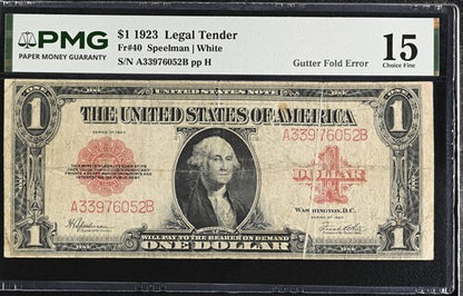 FR 40 1923 $1 Legal Tender GUTTER FOLD ERROR