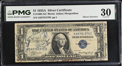FR 1608 1935A $1 Silver Certificate SNORT SHORTER