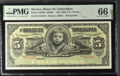 MEXICO P# S429dr 1902 Banco de Tamaulipas 5 Pesos