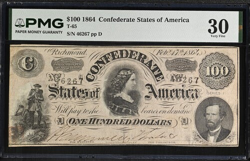 FR T-65 1864 $100 Confederate States of America Confederate Notes