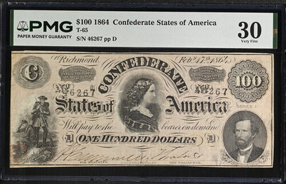 FR T-65 1864 $100 Confederate States of America Confederate Notes