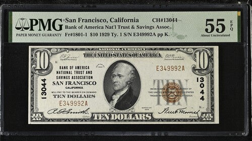 FR 1801-1 1929 $10 Bank of America Nat'l Trust & Savings Assoc. San Francisco California Ty. 1