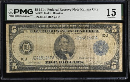 FR 882 1914 $5 Federal Reserve Note Kansas City