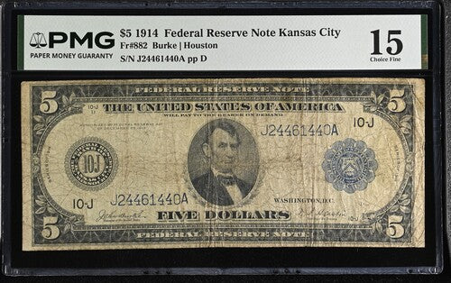 FR 882 1914 $5 Federal Reserve Note Kansas City