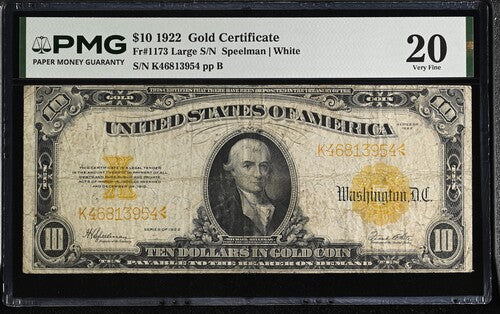 FR 1173 1922 $10 Gold Certificate
