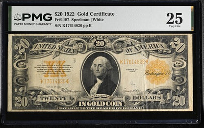 FR 1187 1922 $20 Gold Certificate