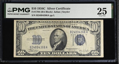 FR 1704 1934C $10 Silver Certificate