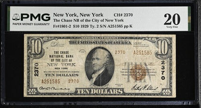 FR 1801-2 1929 $10 The Chase NB of the City of New York, New York Type 2 CH # 2370