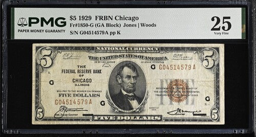 FR 1850-G 1929 $5 FRBN Chicago