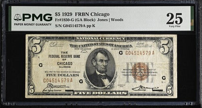 FR 1850-G 1929 $5 FRBN Chicago