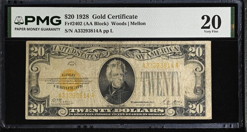 FR 2402 1928 $20 Gold Certificate