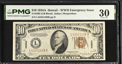 FR 2303 1934A $10 Hawaii - WWII Emergency Issue