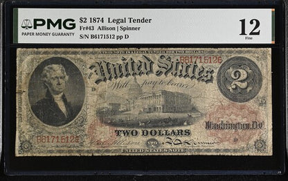 FR 43 1874 $2 Legal Tender