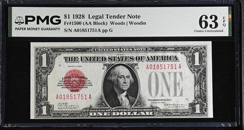 FR 1500 1928 $1 Legal Tender Note