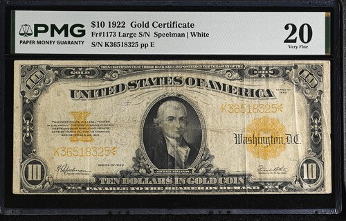 FR 1173 1922 $10 Gold Certificate