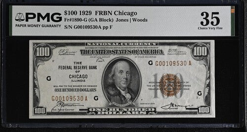FR 1890-G 1929 $100 FRBN Chicago