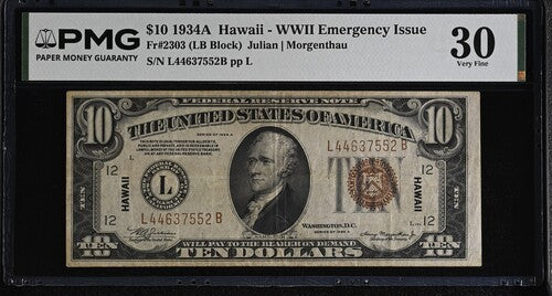 FR 2303 1934A $10 Hawaii WWII Emergency Issue