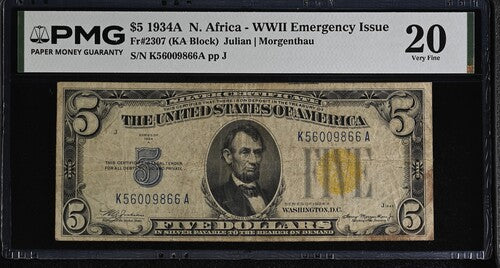 FR 2307 1934A $5 North Africa WWII Emergency Issue