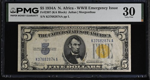 FR 2307 1934A $5 North Africa WWII Emergency Issue