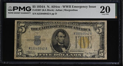 FR 2307 1934A $5 North Africa WWII Emergency Issue
