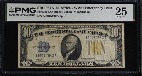 FR 2309 1934A $10 North Africa WWII Emergency Issue