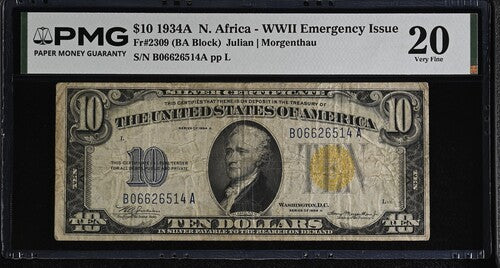 FR 2309 1934A $10 North Africa WWII Emergency Issue