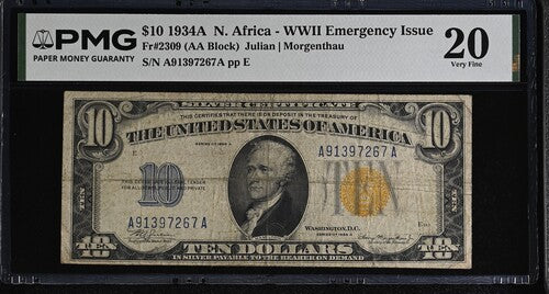 FR 2309 1934A $10 North Africa WWII Emergency Issue