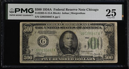 FR 2202-G 1934A $500 Federal Reserve Note Chicago