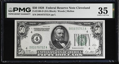 FR 2100-D 1928 $50 Federal Reserve Note Cleveland "Numerical 4"