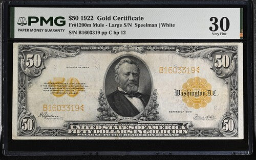 FR 1200m 1922 $50 Gold Certificate