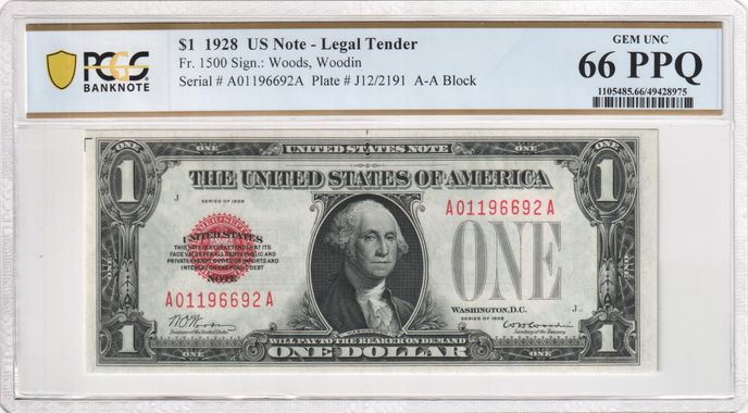 FR 1500 1928 $1 Legal Tender