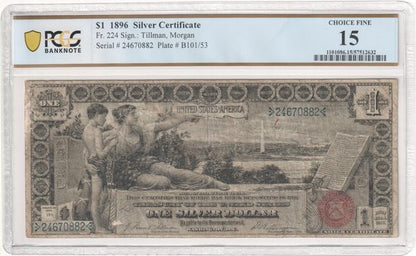 FR 224 1896 $1 Silver Certificate, Small Red with Rays