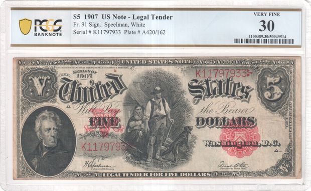 FR 91 1907 $5 Legal Tender