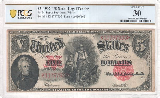 FR 91 1907 $5 Legal Tender