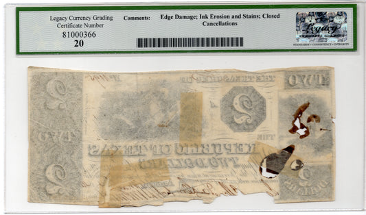 1841 $2 Republic of Texas Austin Texas